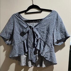 Polka Dot Ruffle Blouse - Blue